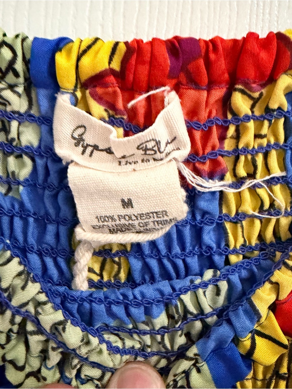 Strapless Smocked Maxi Dress in Blue with Red Floral Print Gypsie Blu - Picture 3 of 5